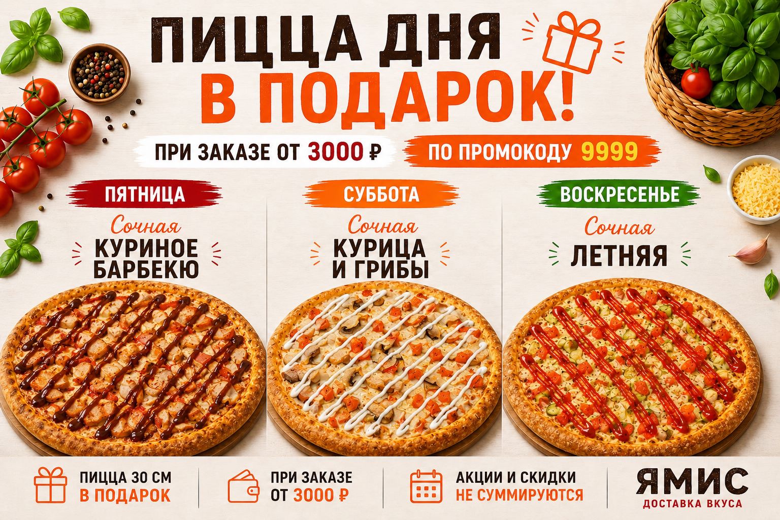 Друзья, а у нас акция ПИЦЦА ДНЯ В ПОДАРОК!
